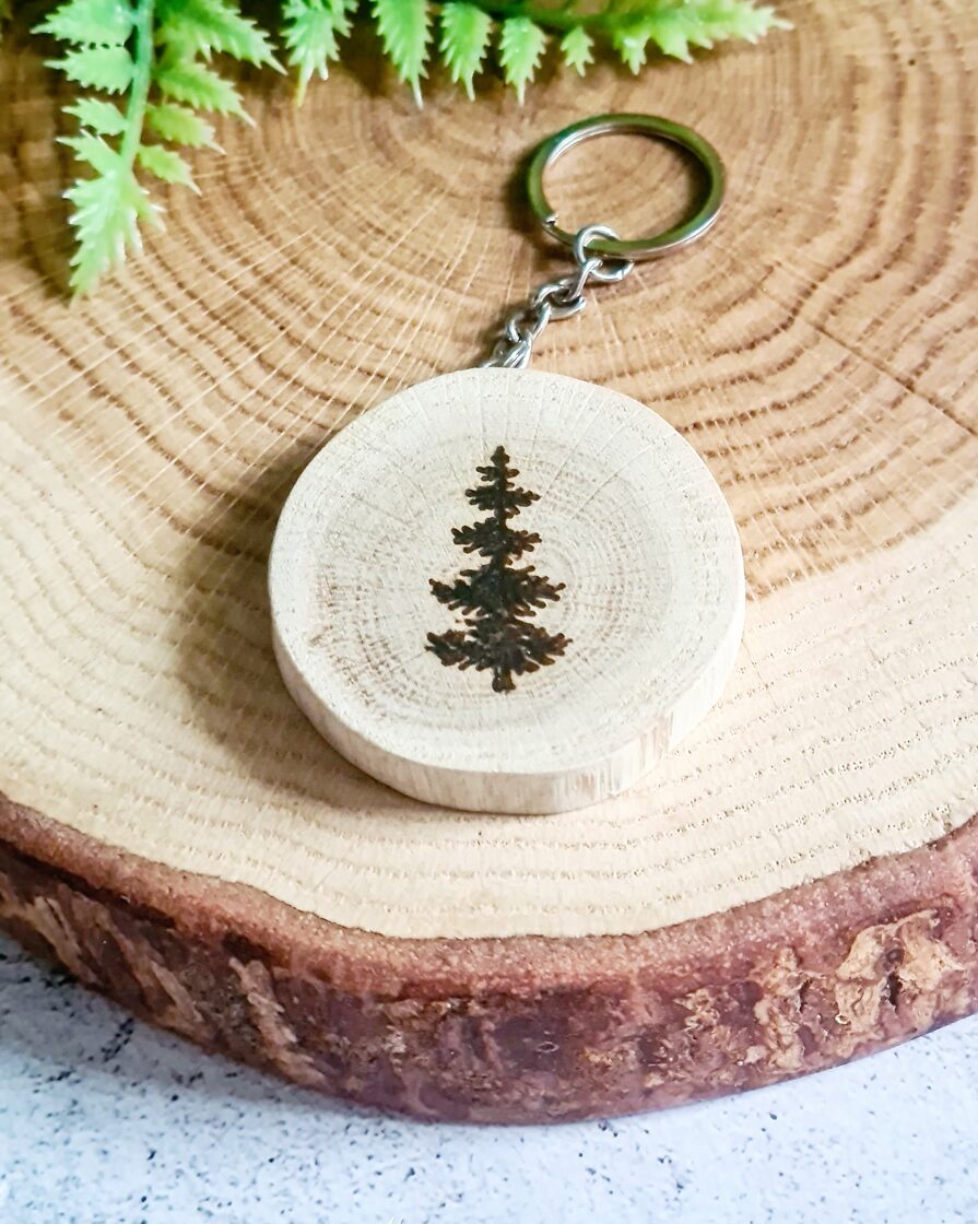 Oak wood keychain