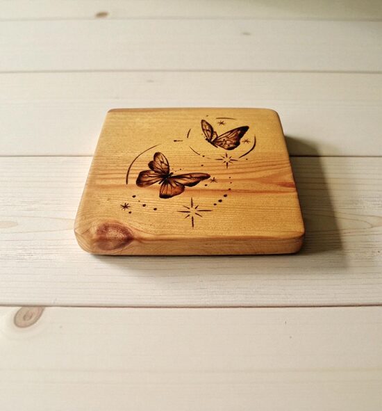 Pine wood coaster "Butterflies"