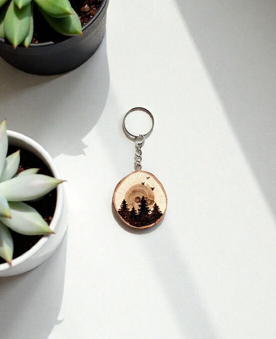 Oak wood keychain