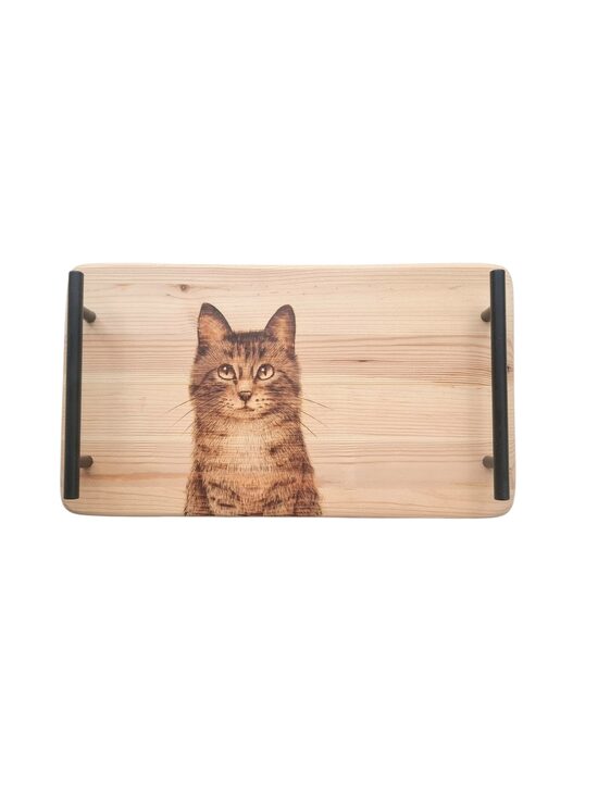 Koka paplāte ar gravējumu "Kaķis"