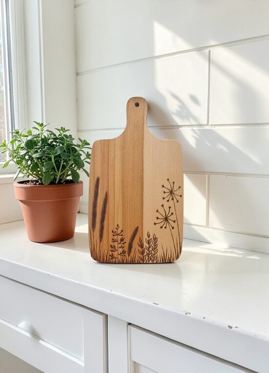 Koka dēlītis ar gravējumu "Pļavas ziedi"